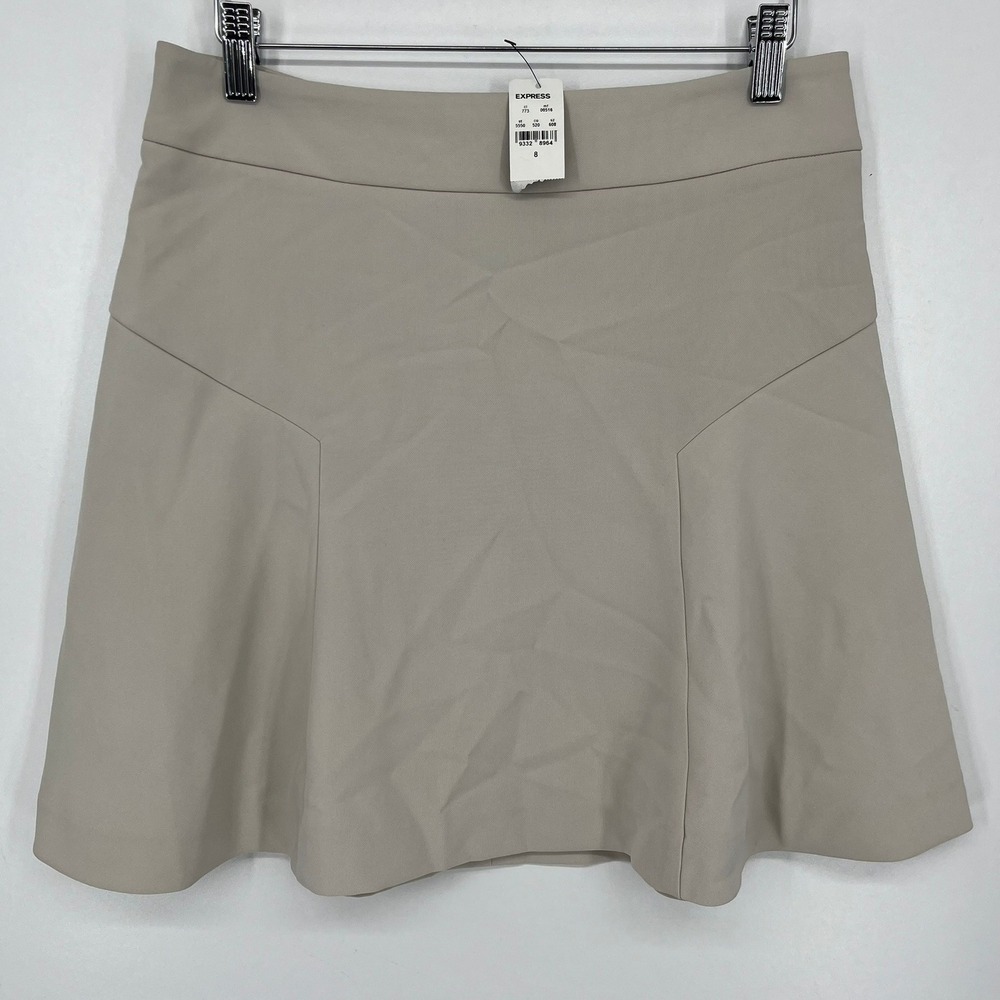 Express Womens Beige A-Line Mini Skirt Size 8 Neutral Flared Career New NWT